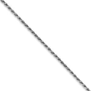 1.3mm, 10k White Gold Diamond Cut Solid Rope Chain Necklace, 16 Inch